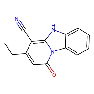 11-Ethyl-13-oxo-1,8-diazatricyclo[7.4.0.0,2,7]trideca-2,4,6,9,11-pentaene-10-carbonitrile structure