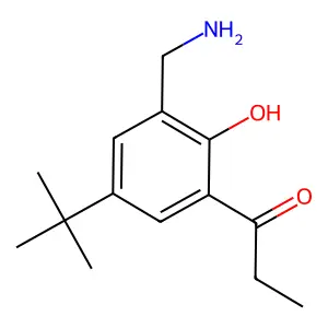 1-[3-(aminomethyl)-5-tert-butyl-2-hydroxyphenyl]propan-1-one structure