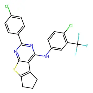 10-(4-chlorophenyl)-N-[4-chloro-3-(trifluoromethyl)phenyl]-7-thia-9,11-diazatricyclo[6.4.0.02,6]dodeca-1(12),2(6),8,10-tetraen-12-amine structure