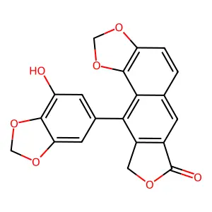 10-(7-hydroxy-1,3-benzodioxol-5-yl)-9H-[2]benzofuro[6,5-g][1,3]benzodioxol-7-one structure