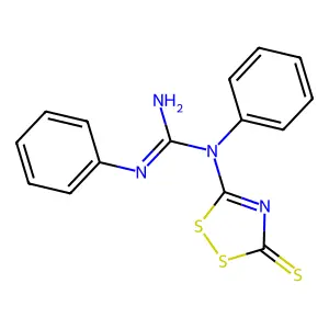 1,2-diphenyl-1-(5-sulfanylidene-1,2,4-dithiazol-3-yl)guanidine structure