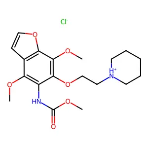methyl N-[4,7-dimethoxy-6-(2-piperidin-1-ium-1-ylethoxy)-1-benzofuran-5-yl]carbamate chloride structure