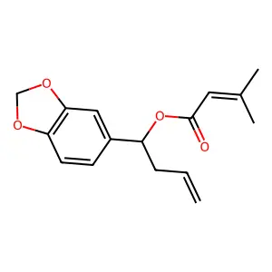 1-(1,3-benzodioxol-5-yl)but-3-enyl 3-methylbut-2-enoate structure