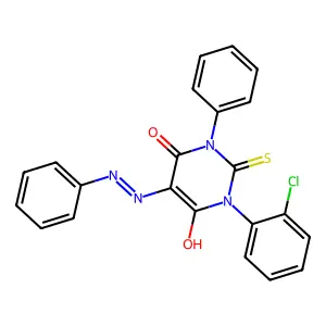 1-(2-chlorophenyl)-6-hydroxy-3-phenyl-5-phenyldiazenyl-2-sulfanylidenepyrimidin-4-one structure