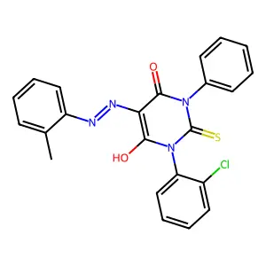 1-(2-chlorophenyl)-6-hydroxy-5-[(2-methylphenyl)diazenyl]-3-phenyl-2-sulfanylidenepyrimidin-4-one structure