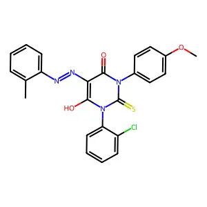 1-(2-chlorophenyl)-6-hydroxy-3-(4-methoxyphenyl)-5-[(2-methylphenyl)diazenyl]-2-sulfanylidenepyrimidin-4-one structure