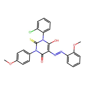 1-(2-chlorophenyl)-6-hydroxy-3-(4-methoxyphenyl)-5-[(2-methoxyphenyl)diazenyl]-2-sulfanylidenepyrimidin-4-one structure