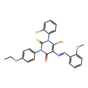 1-(2-chlorophenyl)-3-(4-ethoxyphenyl)-6-hydroxy-5-[(2-methoxyphenyl)diazenyl]-2-sulfanylidenepyrimidin-4-one structure