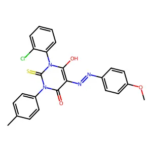 1-(2-chlorophenyl)-6-hydroxy-5-[(4-methoxyphenyl)diazenyl]-3-(4-methylphenyl)-2-sulfanylidenepyrimidin-4-one structure