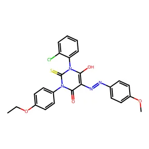 1-(2-chlorophenyl)-3-(4-ethoxyphenyl)-6-hydroxy-5-[(4-methoxyphenyl)diazenyl]-2-sulfanylidenepyrimidin-4-one structure