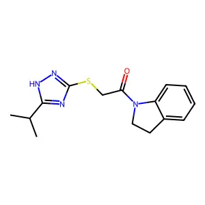1-(2,3-dihydroindol-1-yl)-2-[(5-propan-2-yl-1H-1,2,4-triazol-3-yl)sulfanyl]ethanone structure