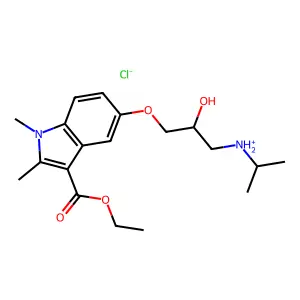 [3-(3-ethoxycarbonyl-1,2-dimethylindol-5-yl)oxy-2-hydroxypropyl]-propan-2-ylazanium chloride structure
