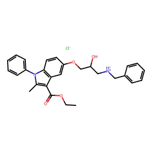 benzyl-[3-(3-ethoxycarbonyl-2-methyl-1-phenylindol-5-yl)oxy-2-hydroxypropyl]azanium chloride structure