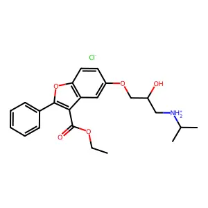 [3-[(3-ethoxycarbonyl-2-phenyl-1-benzofuran-5-yl)oxy]-2-hydroxypropyl]-propan-2-ylazanium chloride structure
