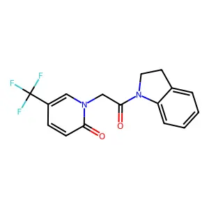 1-[2-(2,3-dihydroindol-1-yl)-2-oxoethyl]-5-(trifluoromethyl)pyridin-2-one structure