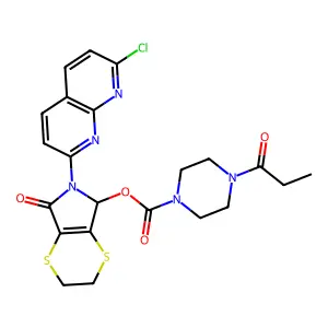 [6-(7-chloro-1,8-naphthyridin-2-yl)-5-oxo-3,7-dihydro-2H-[1,4]dithiino[2,3-c]pyrrol-7-yl] 4-propanoylpiperazine-1-carboxylate structure