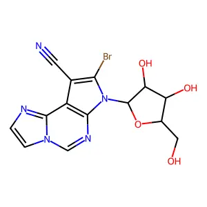 11-bromo-10-[3,4-dihydroxy-5-(hydroxymethyl)oxolan-2-yl]-3,6,8,10-tetrazatricyclo[7.3.0.02,6]dodeca-1(9),2,4,7,11-pentaene-12-carbonitrile structure