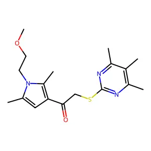 1-[1-(2-methoxyethyl)-2,5-dimethylpyrrol-3-yl]-2-(4,5,6-trimethylpyrimidin-2-yl)sulfanylethanone structure