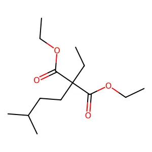 Propanedioic acid, ethyl(3-methylbutyl)-, diethyl ester structure