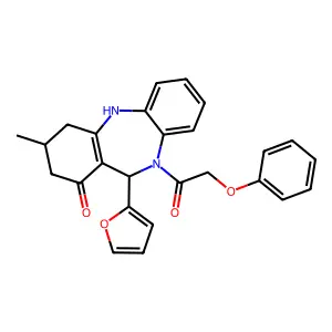 11-(furan-2-yl)-3-methyl-10-(phenoxyacetyl)-2,3,4,5,10,11-hexahydro-1H-dibenzo[b,e][1,4]diazepin-1-one structure