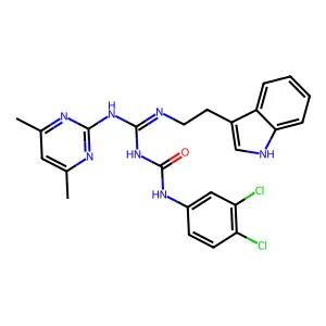 1-(3,4-dichlorophenyl)-3-[(Z)-[(4,6-dimethylpyrimidin-2-yl)amino]{[2-(1H-indol-3-yl)ethyl]amino}methylidene]urea structure
