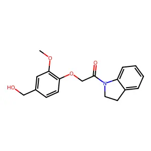 1-(2,3-dihydroindol-1-yl)-2-[4-(hydroxymethyl)-2-methoxyphenoxy]ethanone structure