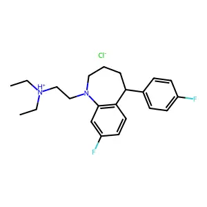 diethyl-[2-[8-fluoro-5-(4-fluorophenyl)-2,3,4,5-tetrahydro-1-benzazepin-1-yl]ethyl]azanium chloride structure