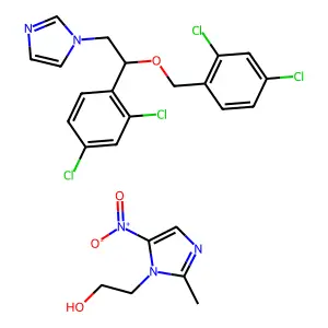 1-[2-(2,4-dichlorophenyl)-2-[(2,4-dichlorophenyl)methoxy]ethyl]imidazole;2-(2-methyl-5-nitroimidazol-1-yl)ethanol structure