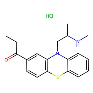 1-[10-[2-(methylamino)propyl]phenothiazin-2-yl]propan-1-one;hydrochloride structure