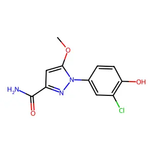 1-(3-chloro-4-hydroxyphenyl)-5-methoxypyrazole-3-carboxamide structure