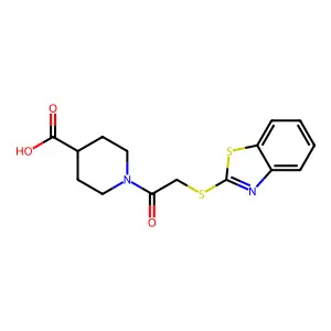 1-[2-(1,3-benzothiazol-2-ylsulfanyl)acetyl]piperidine-4-carboxylic acid structure