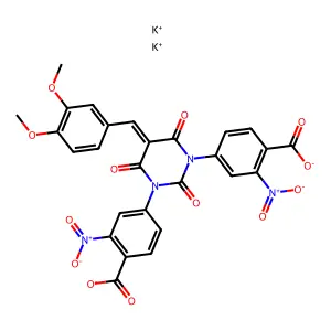 dipotassium4-[3-(4-carboxylato-3-nitrophenyl)-5-[(3,4-dimethoxyphenyl)methylidene]-2,4,6-trioxo-1,3-diazinan-1-yl]-2-nitrobenzoate structure
