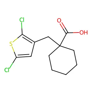 1-[(2,5-dichlorothien-3-yl)methyl]cyclohexanecarboxylic acid structure