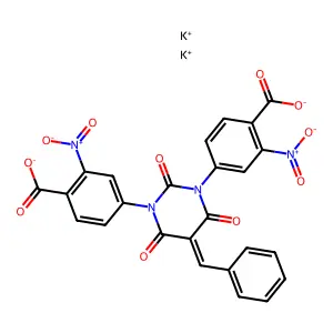 dipotassium4-[5-benzylidene-3-(4-carboxylato-3-nitrophenyl)-2,4,6-trioxo-1,3-diazinan-1-yl]-2-nitrobenzoate structure