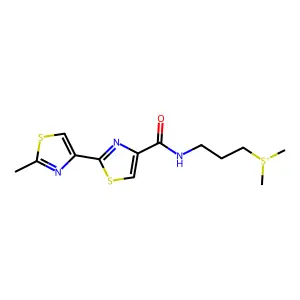 dimethyl-[3-[[2-(2-methyl-1,3-thiazol-4-yl)-1,3-thiazole-4-carbonyl]amino]propyl]sulfanium structure