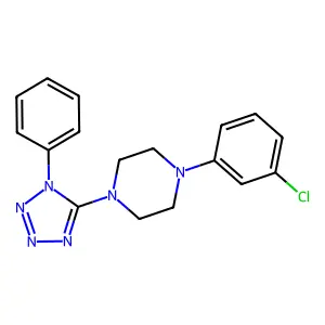1-(3-chlorophenyl)-4-(1-phenyltetrazol-5-yl)piperazine structure