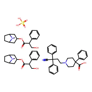 1-(3-cyano-3,3-diphenylpropyl)-4-phenylpiperidine-4-carboxylic acid;bis([(1S,5R)-8-methyl-8-azabicyclo[3.2.1]octan-3-yl] 3-hydroxy-2-phenylpropanoate);sulfuric acid structure