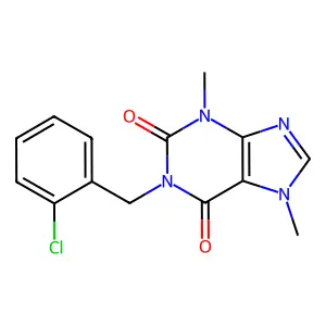 1-[(2-chlorophenyl)methyl]-3,7-dimethylpurine-2,6-dione structure