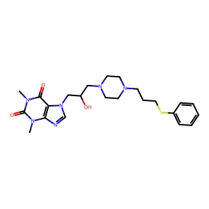 7-[2-hydroxy-3-[4-(3-phenylsulfanylpropyl)piperazin-1-yl]propyl]-1,3-dimethylpurine-2,6-dione structure