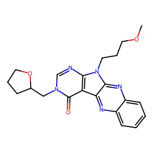 11-(3-methoxypropyl)-3-((tetrahydrofuran-2-yl)methyl)-3H-pyrimido[5',4':4,5]pyrrolo[2,3-b]quinoxalin-4(11H)-one structure