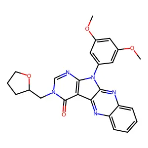 11-(3,5-dimethoxyphenyl)-3-((tetrahydrofuran-2-yl)methyl)-3H-pyrimido[5',4':4,5]pyrrolo[2,3-b]quinoxalin-4(11H)-one structure