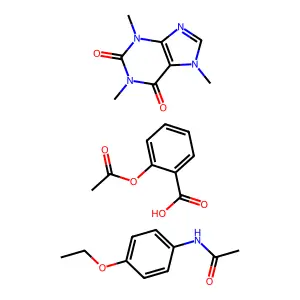 Benzoic acid, 2-(acetyloxy)-, mixt. with 3,7-dihydro-1,3,7-trimethyl-1H-purine-2,6-dione and N-(4-ethoxyphenyl)acetamide structure
