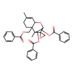 (10,11-dibenzoyloxy-1,5-dimethylspiro[8-oxatricyclo[7.2.1.02,7]dodec-5-ene-12,2'-oxirane]-2-yl)methyl benzoate structure