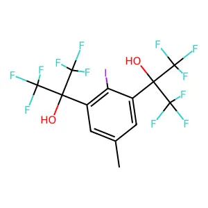 1,1,1,3,3,3-hexafluoro-2-[3-(1,1,1,3,3,3-hexafluoro-2-hydroxypropan-2-yl)-2-iodo-5-methylphenyl]propan-2-ol structure