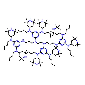 1,3,5-Triazine-2,4,6-triamine, N2,N2'-1,2-ethanediylbis(N2-(3-((4,6-bis(butyl(2,2,6,6-tetramethyl-4-piperidinyl)amino)-1,3,5-triazin-2-yl)amino)propyl)-N4,N6-dibutyl-N4,N6-bis(2,2,6,6-tetramethyl-4-piperidinyl)- structure