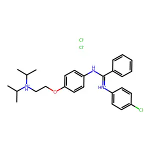 Benzamidine, N'-(p-chlorophenyl)-N-(p-(2-(diisopropylamino)ethoxy)phenyl)-, dihydrochloride structure