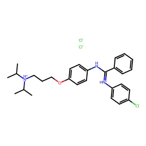 Benzamidine, N'-(p-chlorophenyl)-N-(p-(3-(diisopropylamino)propoxy)phenyl)-, dihydrochloride structure