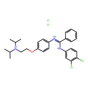 2-[4-[(3,4-dichloroanilino)-phenylmethylidene]azaniumylphenoxy]ethyl-di(propan-2-yl)azanium dichloride structure