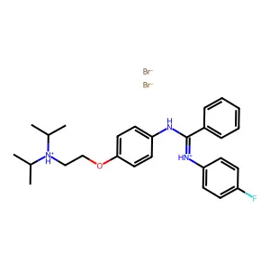 2-[4-[[(4-fluorophenyl)azaniumylidene-phenylmethyl]amino]phenoxy]ethyl-di(propan-2-yl)azanium dibromide structure