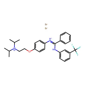 2-[4-[phenyl-[3-(trifluoromethyl)anilino]methylidene]azaniumylphenoxy]ethyl-di(propan-2-yl)azanium dibromide structure